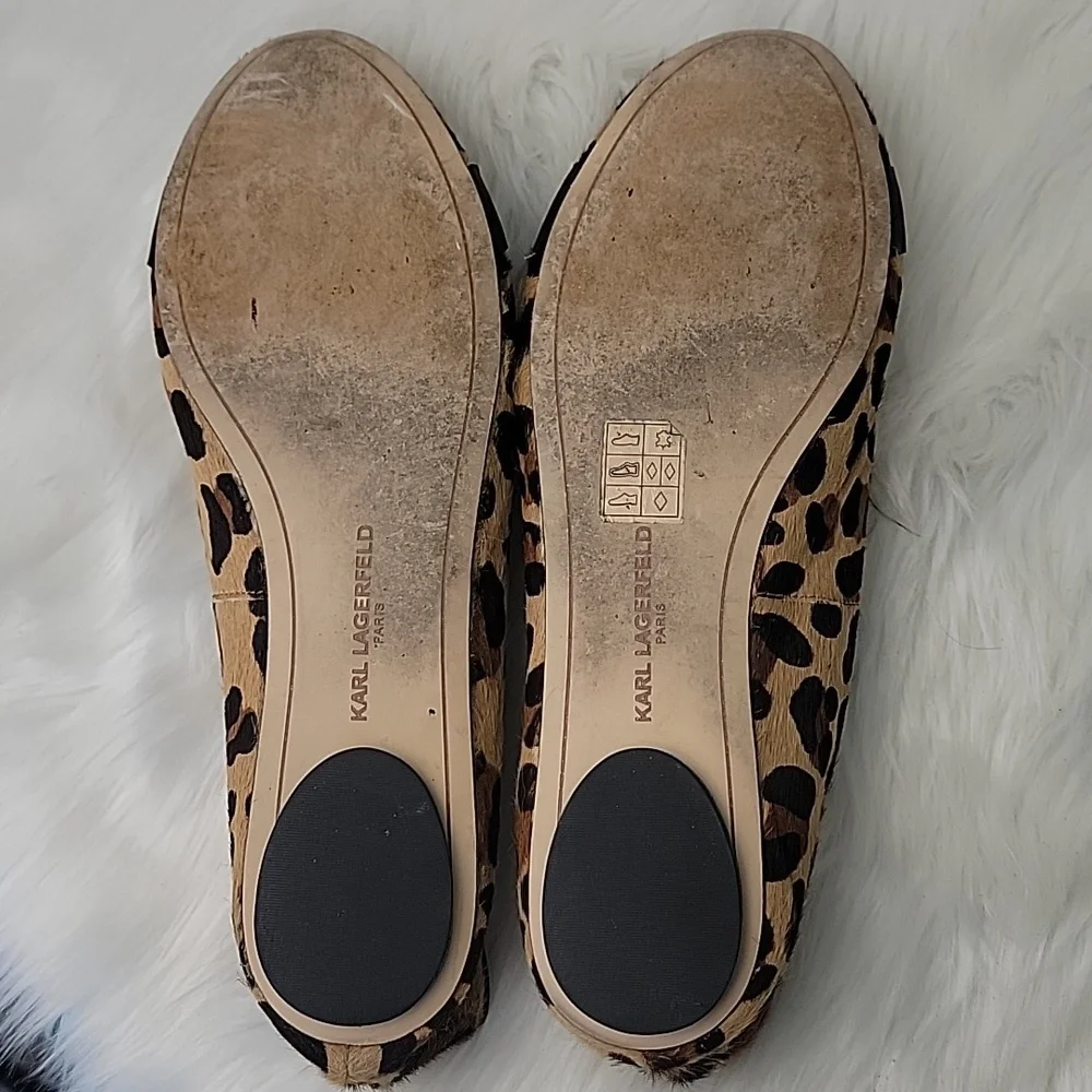 KARL LAGERFELD Liannes Leopard Animal Printed Calf Hair Embellished Ballet Flats